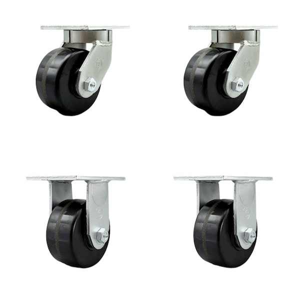 6'' Extra Heavy Duty Phenolic Wheel Caster Set 2 Swivel 2 Rigid , 4PK